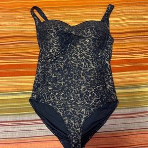 Niptuck navy & siver one-piece swimsuit